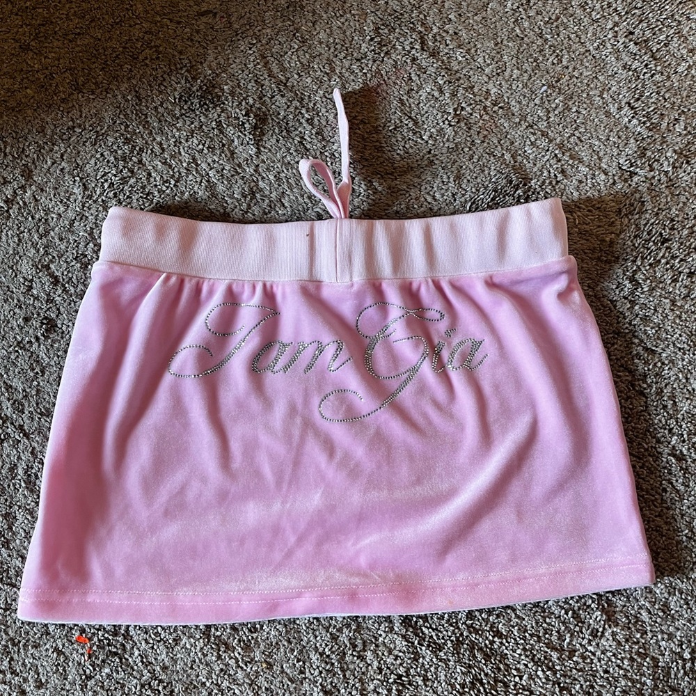 I am Gia Kameron velour baby pink mini skirt